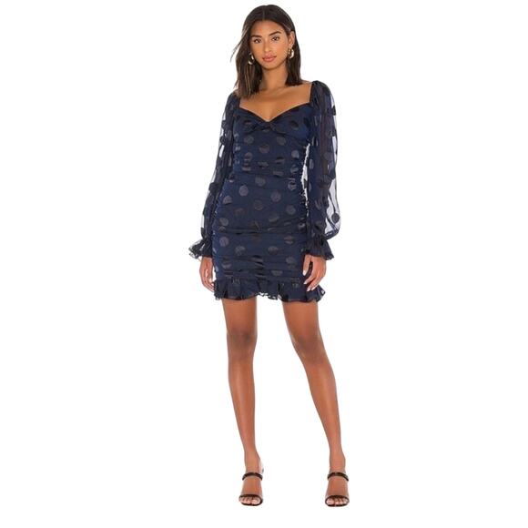 For Love & Lemons‎ Lula Polka Dot Ruched Mini Dress Navy Size S - Picture 2 of 11
